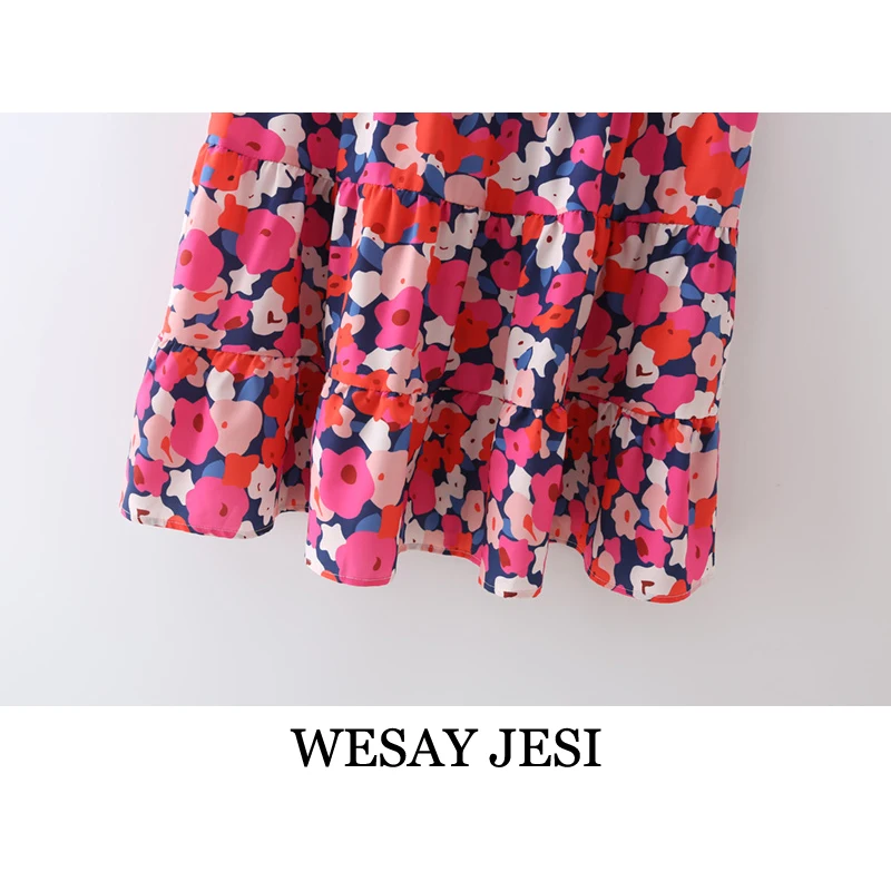 

WESAY JESI 2021 Summer Dress Chic Fashion Retro Sweet Flower Print Mini Skirt Elegant Temperament Sleeveless Sling Dress Bohemia