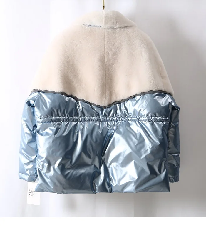 

MENINA BONITA 2021 New Real Natural Sheep Fur Down Winter Jacket Women Double-faced Turn-down Collar Warm Outerwear Streetwear