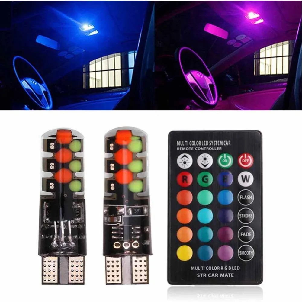 2 шт. автомобильные светодиодсветодиодный лампы T10 RGB с пультом ДУ | Автомобили и