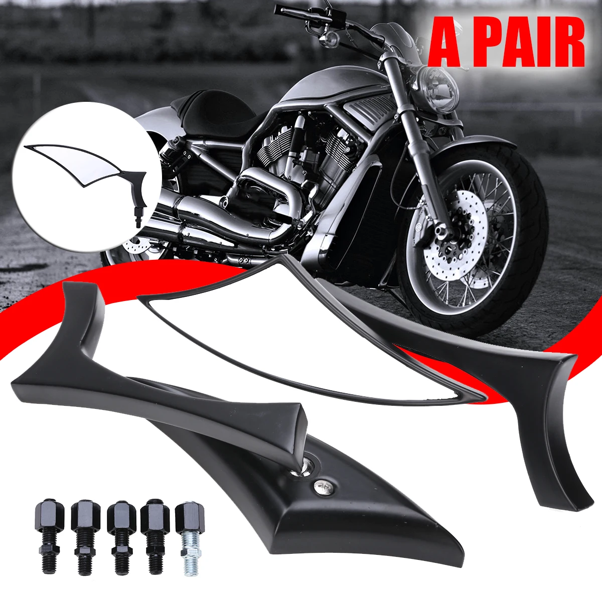 

Mayitr 1 комплект ЧПУ алюминиевые зеркала заднего вида черные регулируемые боковые зеркала для мотоцикла круизер Чоппер 8/10 мм 133*45 мм