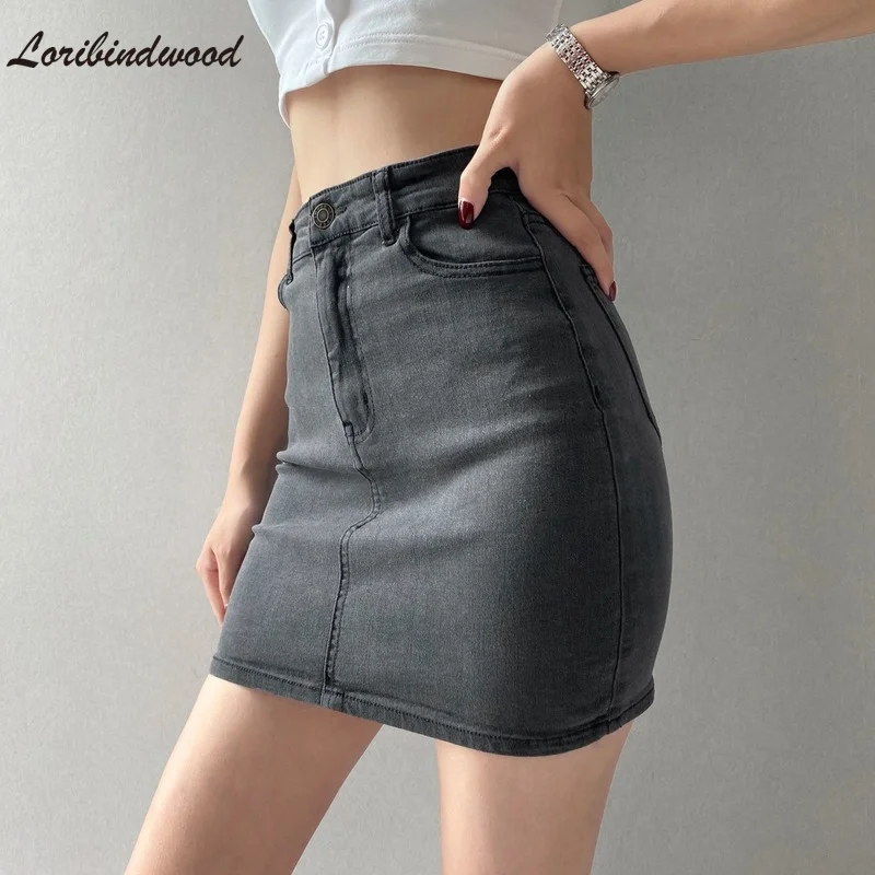 

American Retro High Waist Elastic Hip Skirt Slim Fit Slim Fit A- Line Skirt Sexy Slimming Denim Skirt Woman Skirts Denim Skirt