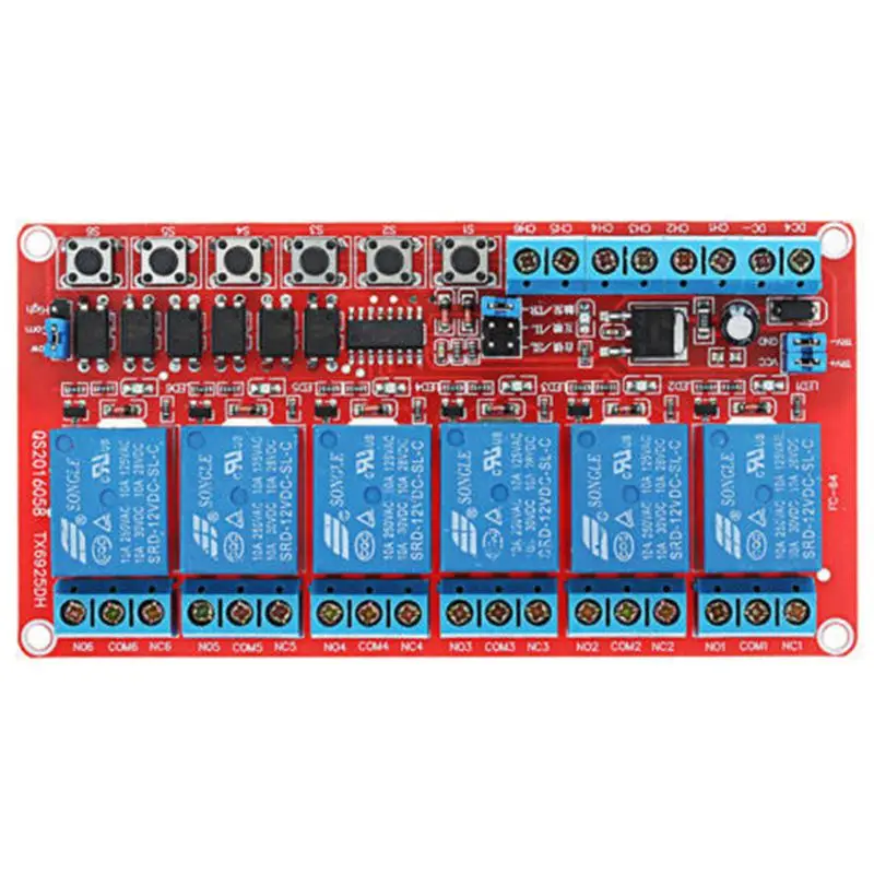1 шт. DC 12V 6 канальный релейный модуль высокой/низкий уровень Тригер с встроенной
