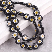 810mm flat round black white edge yellow flower patterns millefiori glass loose crafts beads lot for diy jewelry making finding