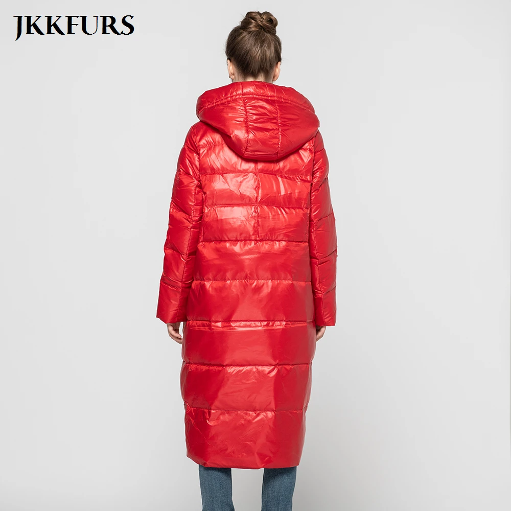 

Women's Fashion Down Coat Long Style White Duck Down Outerwear Hood Winter Warm Jacket Stand Collar High Quality S7622