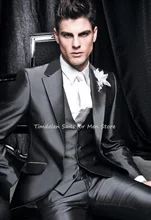 Shiny Satin Dark Grey Jacket Pants Vest Notch Lapel Blazer Trousers Groomsmen Wedding Suits Sets Tailored Coat+Pants Waistcoat (2)