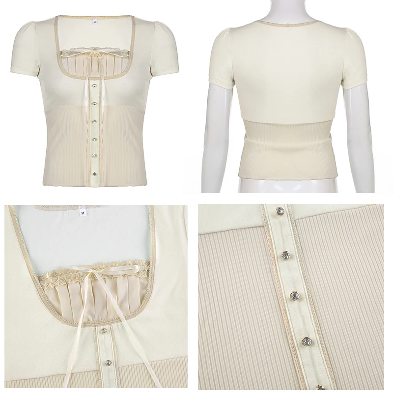 Топ женский летний трикотажный с квадратным вырезом и коротким рукавом - купить