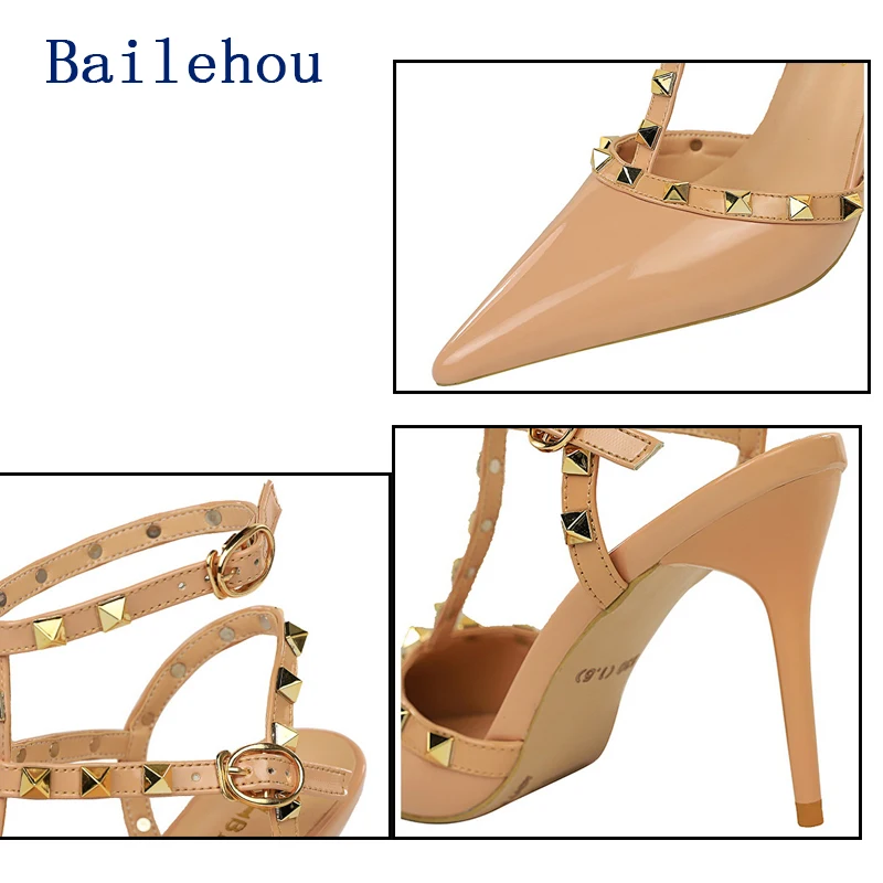 

Fashion Women Sandals High Heels Sexy Women Pumps Shoe Summer Shoes For Women Rivet Shoes Pointed Toe Roman Style High-Heeled