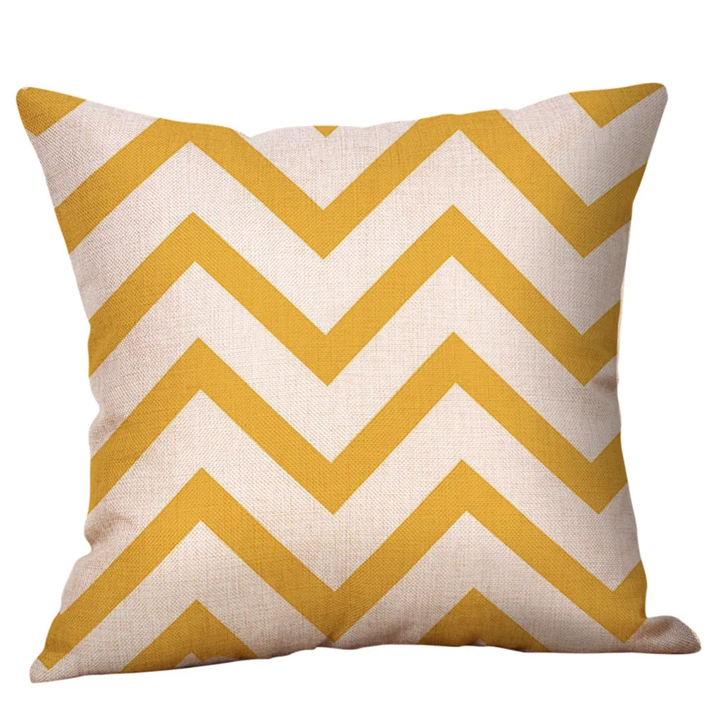 Чехол для подушки горчичного цвета из хлопка и льна желтый с геометрическим