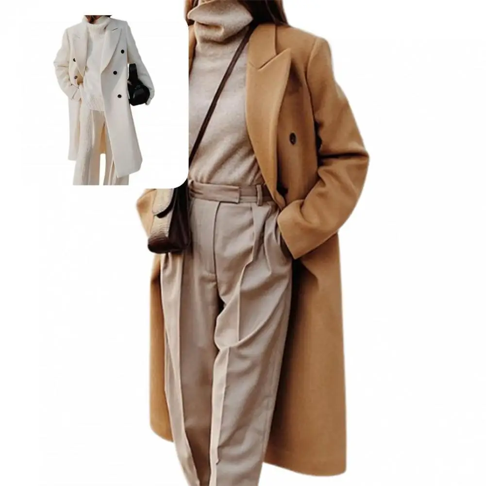 

Double Breasted Soft Fabric Lady Pure Color Long Woolen Cardigan Streetwear