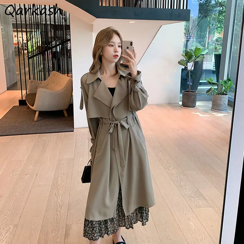 

Trench Women Long Draped Belt Adjusted Designs High Quality Office Ladies Slim Elegant Korean Style Students Overcoat Hipsters
