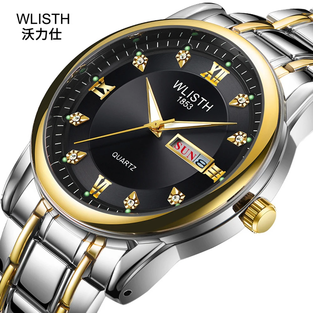 

Free Dropshipp Business Man Watch Fashion Diamond Analog Quartz Wrist Watch Erkek Kol Saati Dual Calendar Luminous Men's Watches