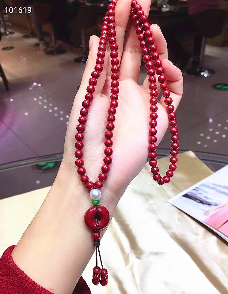 

Natural quartz crystal cinnabar bracelet female style 108 Buddha beads hand string male lovers jewelry handmade long style