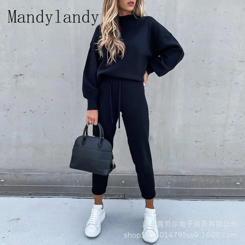 

Повседневные штаны Mandylandy, костюмы, топы, Свободный Повседневный комплект из 2 предметов, женские брюки, наборы с длинным рукавом, толстовки, ...