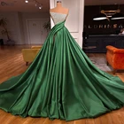 Элегантное мусульманское вечернее платье изумрудно-зеленого цвета 2022 атласное Плиссированное привлекательное официальное платье с открытыми плечами и разрезом бальное платье для конкурса Вечерние