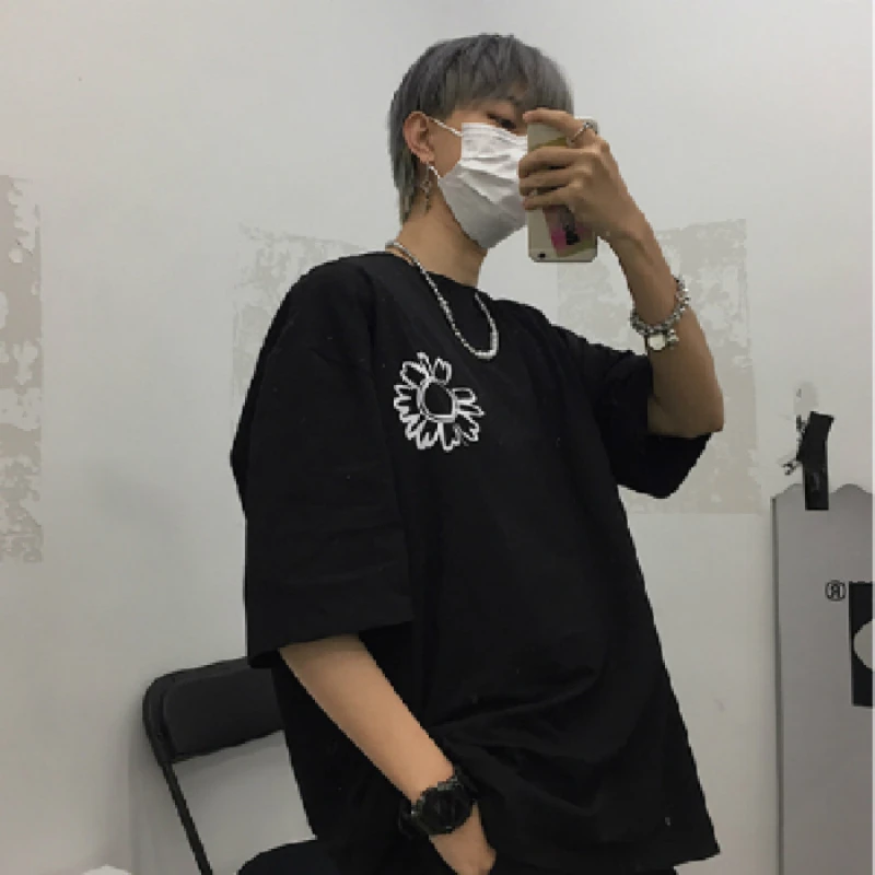 Новая повседневная футболка из 100% хлопка с круглым вырезом и цветочным принтом