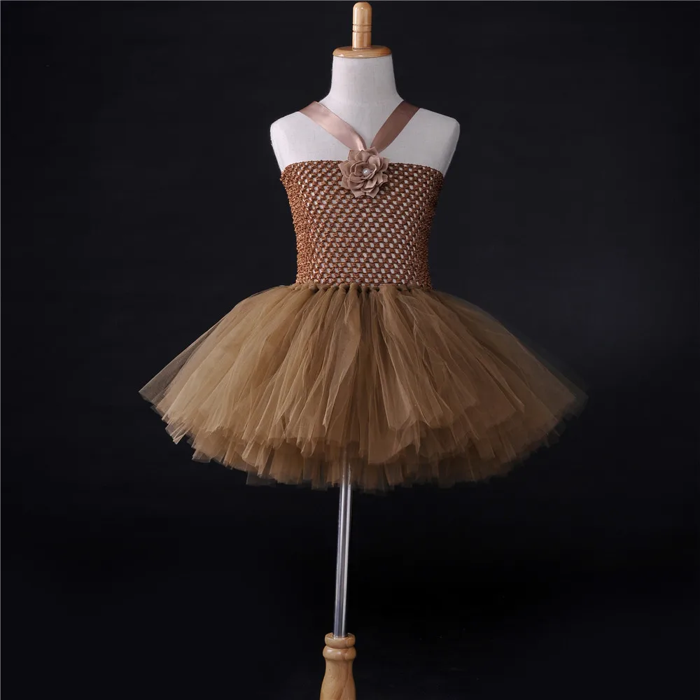 Brown Baby Girl Flower Tutu Dress Handmade Fluffy Children Birthday Party Dance Ball Gown for Girls Kids Halloween Costume | Детская