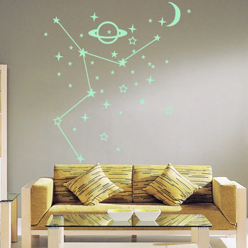 Светящиеся звезды и луна космический корабль флуоресцентные наклейки детская