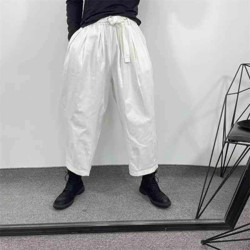 Men's Wide-Leg Pants Spring And Autumn New Pure Color Simple Straight Tube Leisure Versatile Loose Large Size Nine Minutes Pants