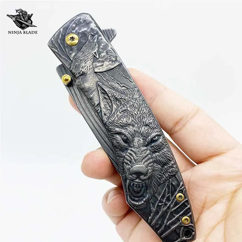 Одиночный волк карманный нож скульптура животного ручка Jackknife острые лезвия