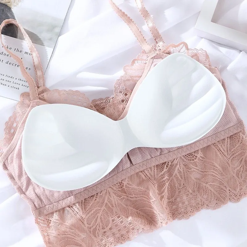

2021 Women Fashion Wireless Bra Padded Bralette Deep V Lace Bras Summer Crop Top Embroidery Floral Tank Top