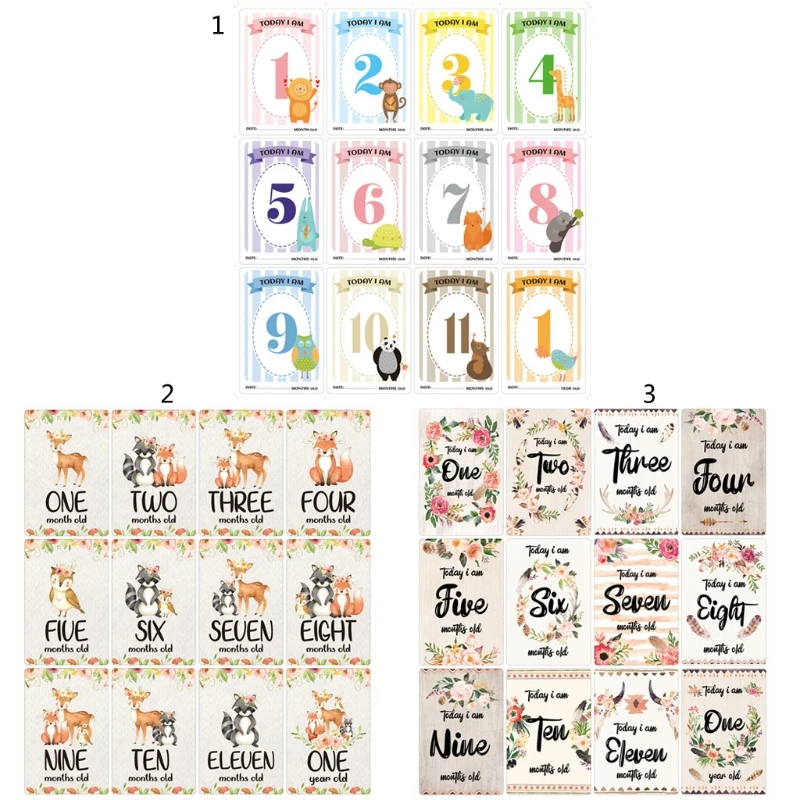 

12 Pcs Month Sticker Baby Photography Milestone Memorial Monthly Newborn Kids Commemorative Card Number Photo Props