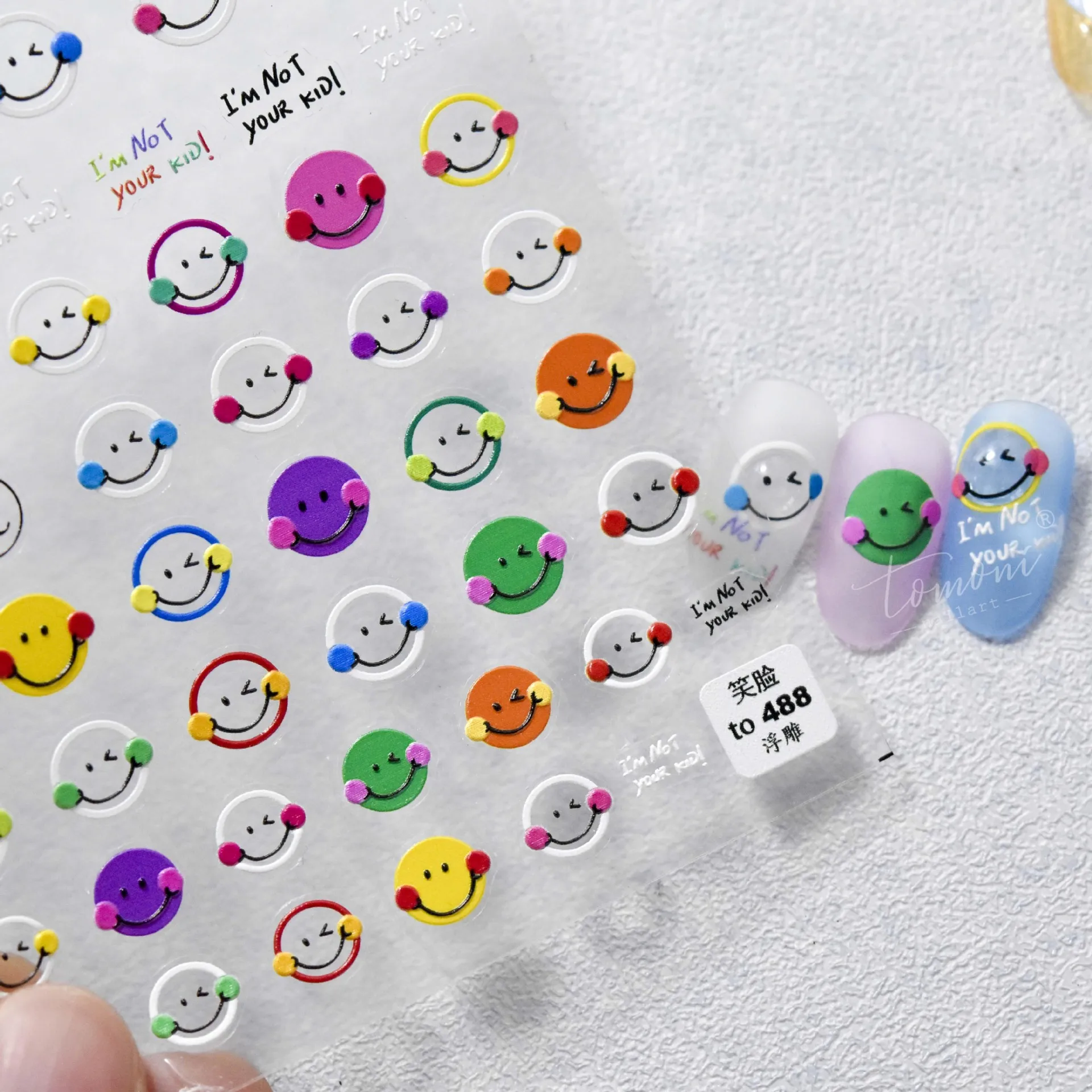 

New Craft Designer Cooperation Models Embossed Stickers 5d Nail Stickers Color Smiley Nail Art Stickers Nails Decoraciones