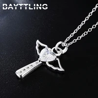 bayttling silver color 18 inch link chain purplewhite zircon cross pendant necklace for women fashion wedding jewelry