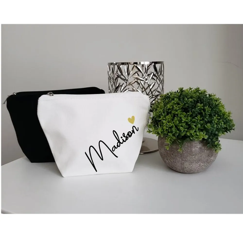 Индивидуальные сумки на молнии для невесты Холщовая Сумка макияжа с монограммой