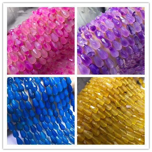 

loose beads agate drop yellow/blue/purple FACETED 12*8MM nature for making jewelry necklace 14inch FPPJ wholesale