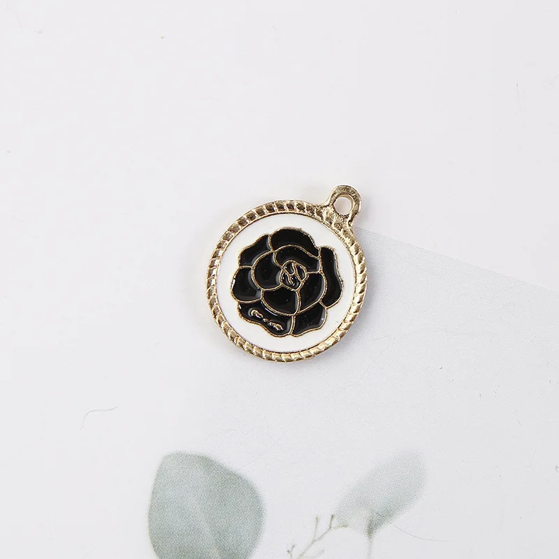 10 шт./лот круглые эмалевые подвески в виде Розы металлические золотые ручной