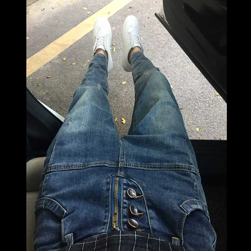 New Fashion Hiphop Harem Jeans Men Casual Slim Fit Retro Denim Cargo Pants Blue Tapered Trousers Streetwear Overalls Clothing