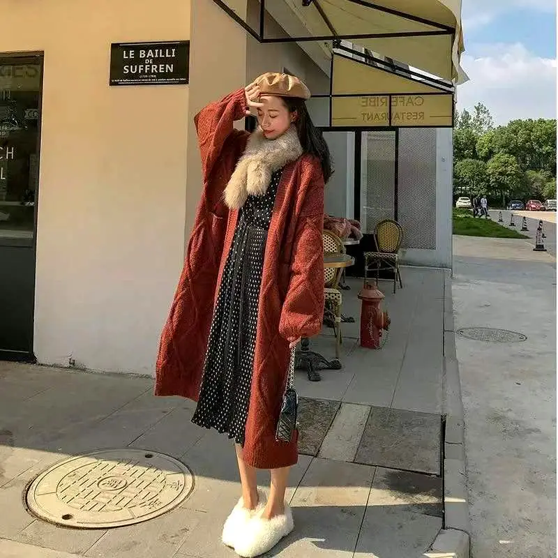 Женский Свободный Длинный Свитер С перекрученной тканью рукав-фонарик вязаный