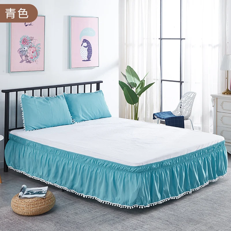 Популярная Пылезащитная трехсторонняя юбка с помпоном и оборками для кровати