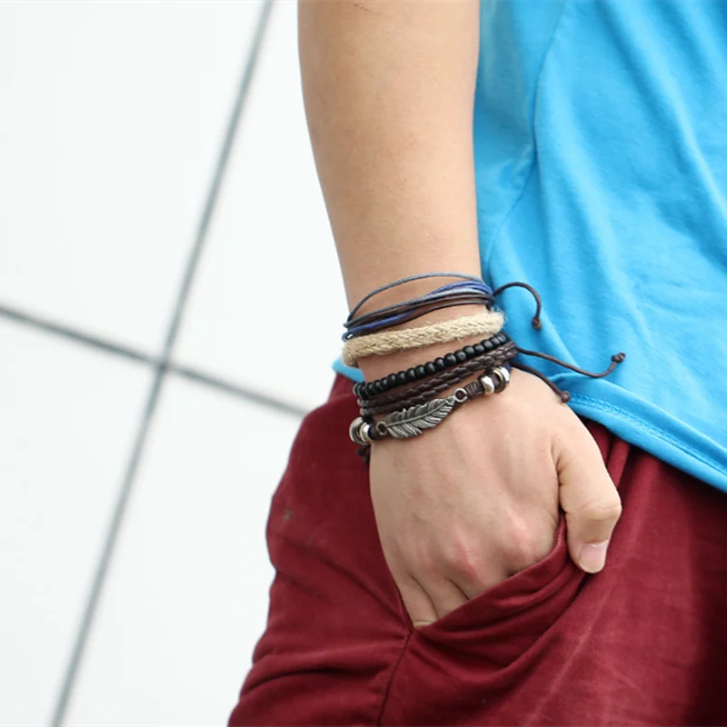 Бирюзовый Плетеный Перо искусственная кожа геометрический Браслет вечерние