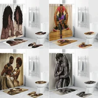 loving couple african shower curtain toilet lid cover bath mat set afro lover bathroom curtains non slip rug bathtub home decor