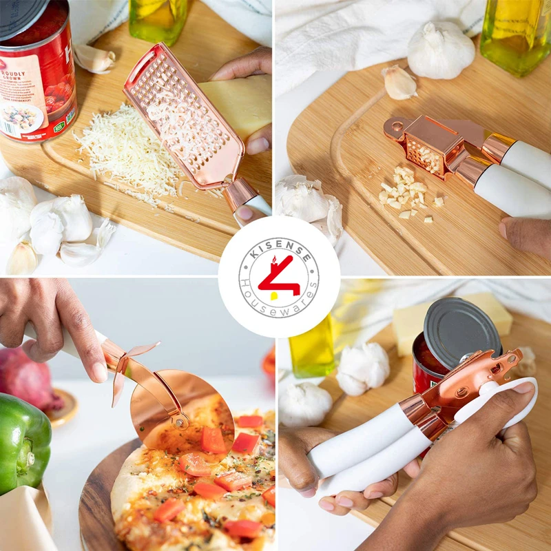 7pc rose gold garlic press pizza cutter kitchen gadget set can opener potato cooking high end kitchenware kitchen accessories free global shipping