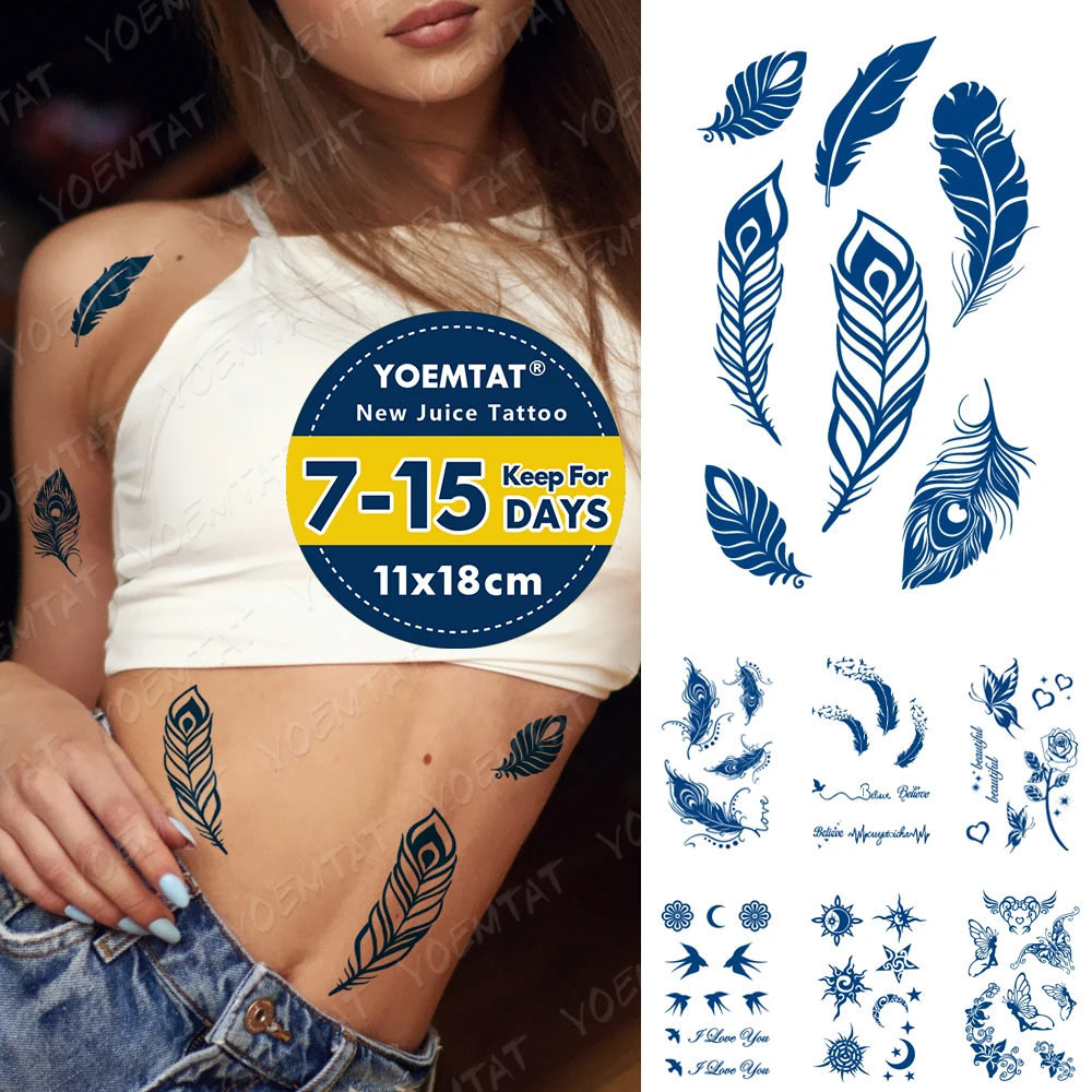 

Juice Lasting Ink Tattoos Body Art Waterproof Temporary Tattoo Sticker Feather Flying Bird Tatoo Arm Fake Swallow Sun Moon Tatto