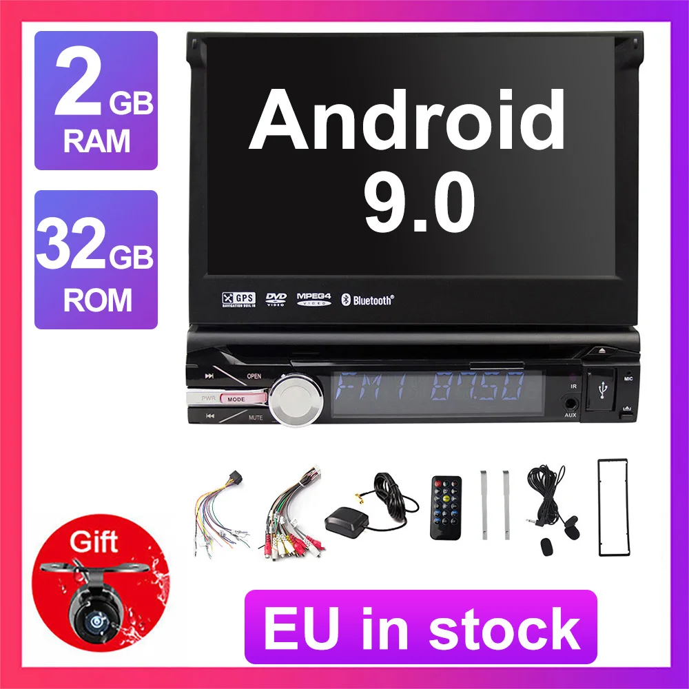 Eunavi Универсальный 1 din " Android 9,0 автомобильный Радио dvd-плеер стерео четырехъядерный 1din gps Навигация стерео bluetooth wifi rds usb - Цвет: 2G 16G T3 Android 9