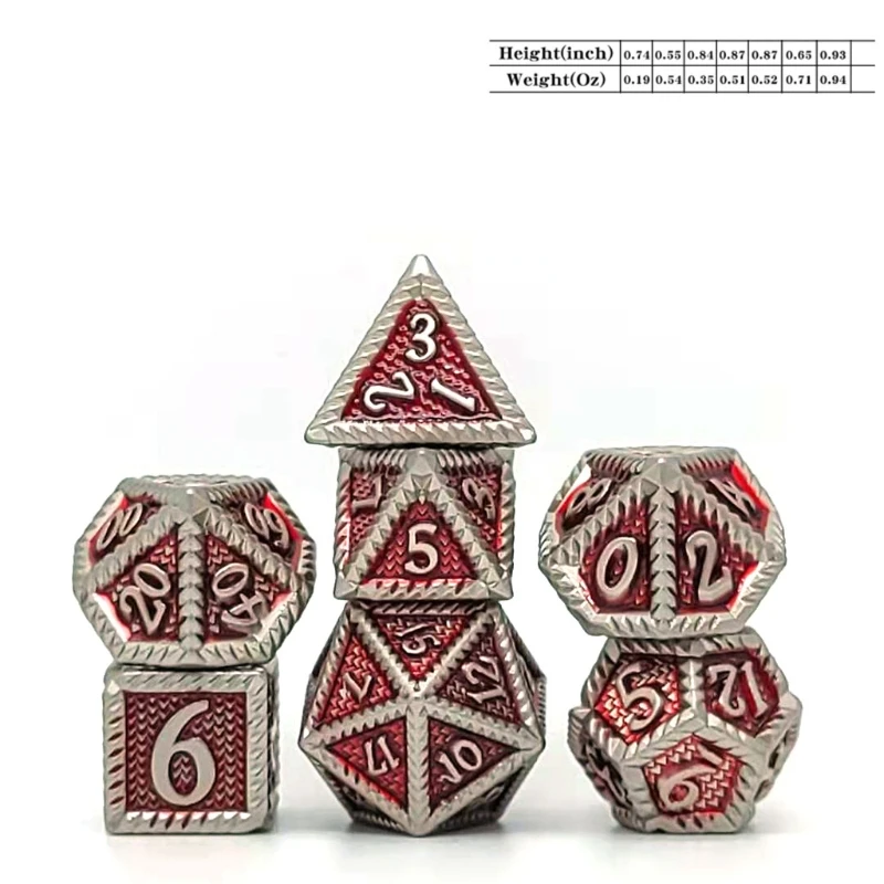 

7Pcs Various Shapes Different Number of Faces Educational Toys Digital Number Metal Dice with Box For Party Family Games