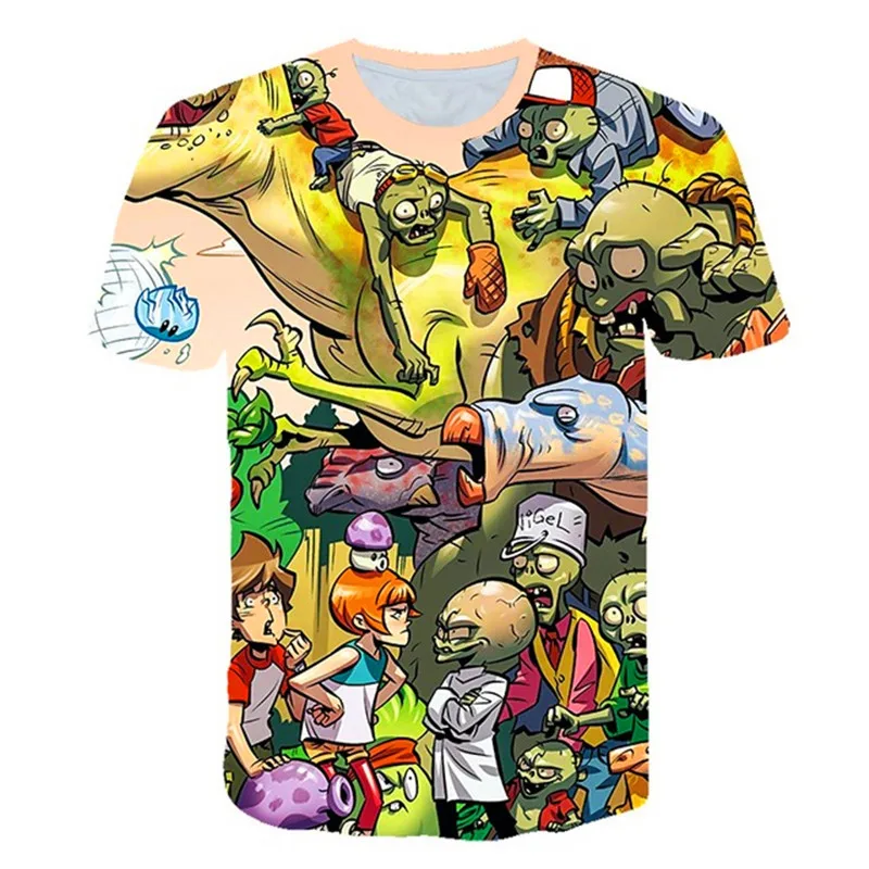 

2021 Fashionable and Handsome Children's Short Sleeve Tops 3D Plants vs. Zombies Best-selling Children's Casual T-shirts