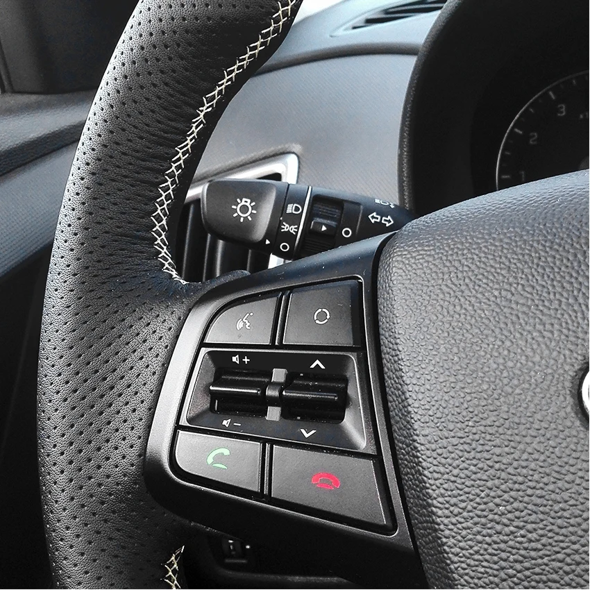 Hand-stitched Black Genuine Leather Anti-slip Car Steering Wheel Cover for Hyundai ix25 2014-2016 Creta 2016 2017 | Автомобили и