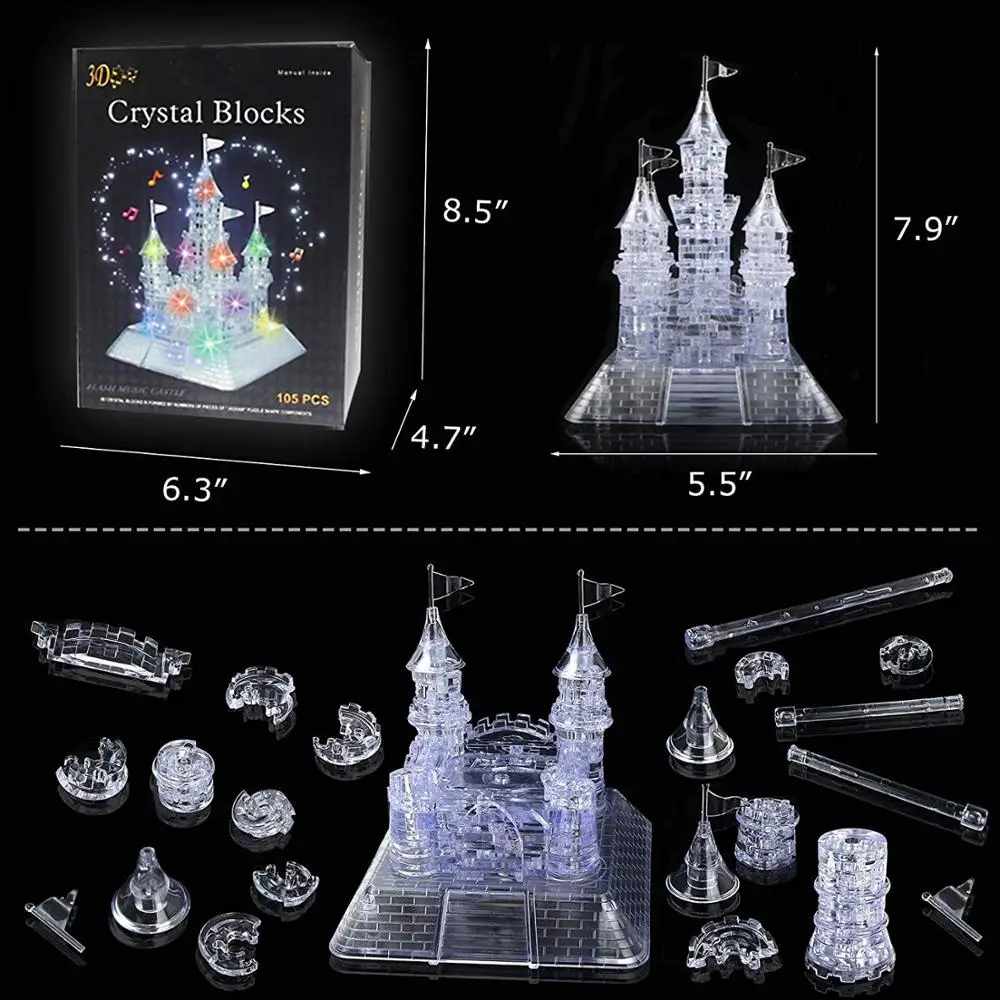 3D DIY Строительные Модели замков пазлы для сборки модель с мигающим кристаллом
