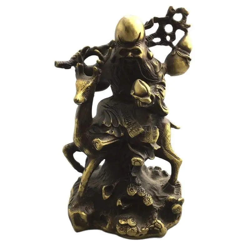 

Old China Bronze The God Of longevity Shou xing Shou Star Ride Deer Gourd Statue