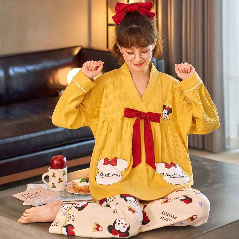 2022 Pajamas Women Spring and Autumn New Japanese Kimono Lovely Cotton Long Sleeve Ladies Loose Home Dress Set