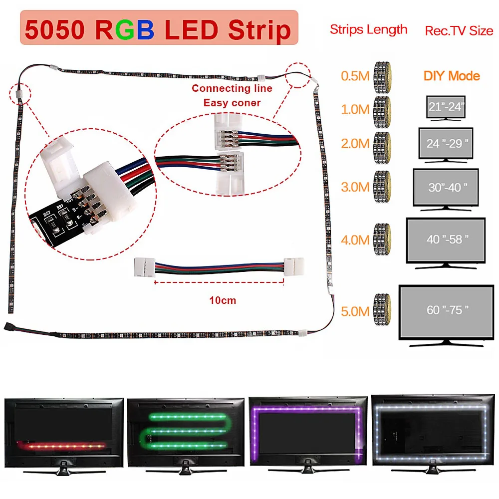 USB шкаф лампа RGB светодиодный светильник полоса лампочка подсветка ТВ ПОДСВЕТКА ПК Музыка/RF/Bluetooth контроллер DC5V SMD 5050 Светодиодный светильник Лампада