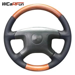 wcarfun black artificial leather diy car steering wheel cover for mitsubishi pajero 2004 2005 2006 2007 2008 2009 2010 free global shipping