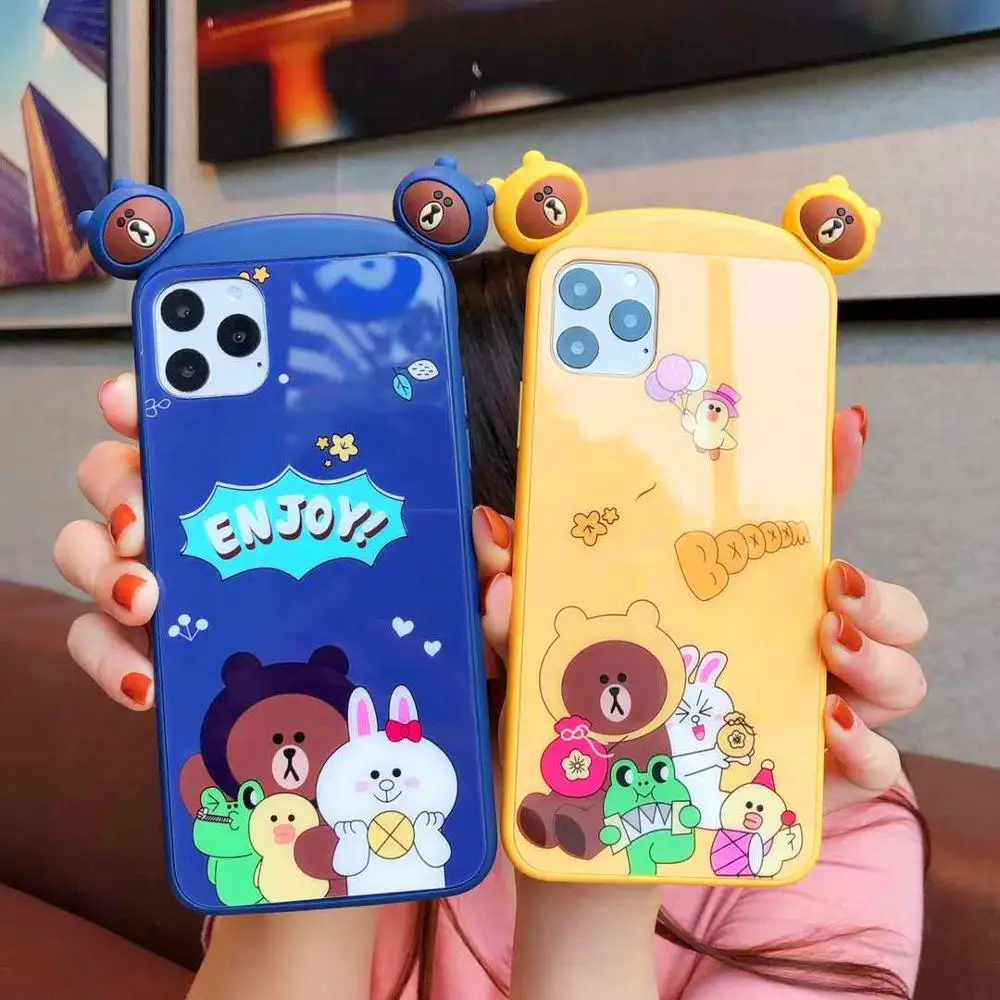 Закаленное стекло чехол для iphone 11 X XR XS Pro Max мультяшный медведь телефона SE 8 7 Plus 2020