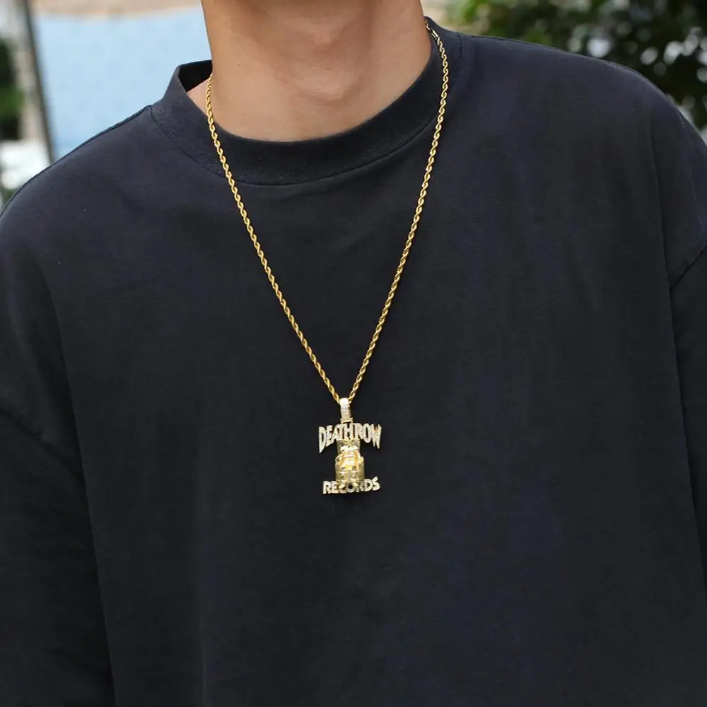 

New Fashion Ice Out DEATHROW RECORDS Necklace & Pendant Letters Bling Cubic Zircon Men's Hip Hop Charm Jewelry Gifts