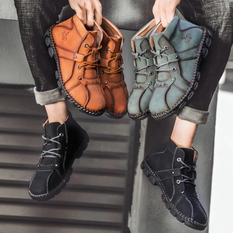 

2020 Autumn Men Shoes Handmade High Top Winter Sneakers Outdoor Casual Men Shoes Lace Up Hiking Shoes Male Ankle Boots Size 48