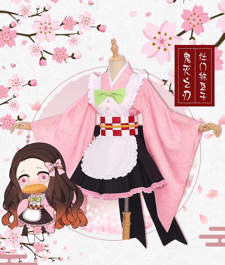 Kamado Nezuko Хит, костюм горничной Kimetsu no Yaiba Muzan/Shinobu/Mitsuri/Nezuko/Kanawo, Рождественский Костюм - Цвет: Kamado Nezuko